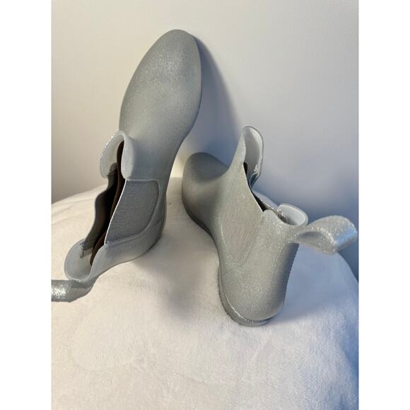 J Crew Mercantile Silver Gray Sparkle Rainboot Rubber Ankle Boot Wellie 10 NEW - Picture 6 of 9